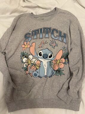 Disney Gray Crewneck Sweatshirt with Stitch Floral Graphic